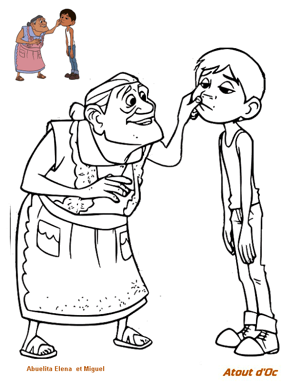 Coloriage Mama Coco Donne Une Lecon A Miguel Rivera - Coco Disney à imprimer